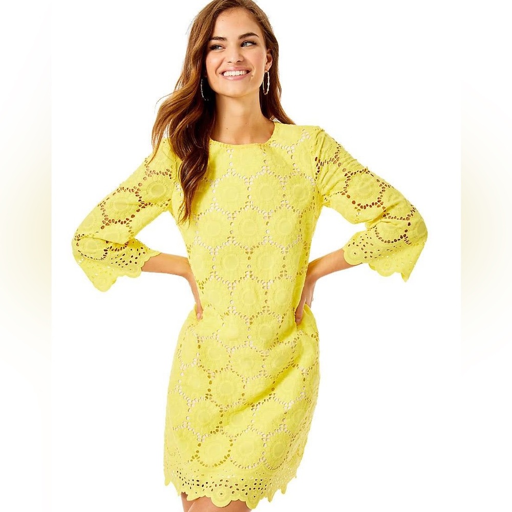 NEW Lilly Pulitzer Mariella Scallop Dress in Lillys lemon Yellow Women's 0